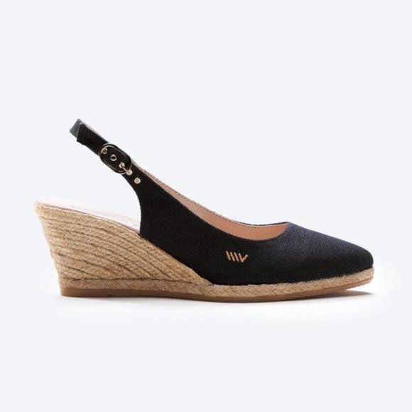 NWOB Palomera Canvas Espadrille Wedges in Black - Picture 3 of 3